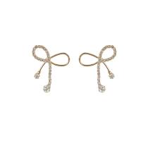 Rhinestone Brass Stud Earring, Bowknot, fashion jewelry & for woman & with rhinestone 