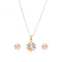 Enamel Zinc Alloy Jewelry Sets, Stud Earring & necklace, Flower, 2 pieces & for woman, mixed colors 0c .5 cm 