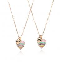 Collier de perles, alliage de zinc, coeur, 2 pièces & pour les enfants & émail & avec strass, multicolore .5 cm, Vendu par PC