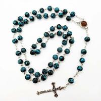 Rosary Necklace, Glass, with Brass, Unisex, blue, 8mm cm 
