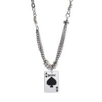Collar de latón hecho a mano, metal, Poker, chapado en color de plata, Vintage & para mujer, 18x12mm, longitud:aproximado 19.68 Inch, Vendido por UD