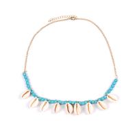 Shell Zinc Alloy Necklace, with turquoise & Zinc Alloy, with 1.96 lnch extender chain, gold color plated, for woman Approx 18.9 Inch 