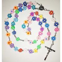 Rosary Necklace, Polymer Clay, with Brass, Unisex, multi-colored Inch 
