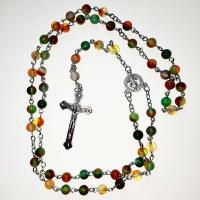Rosary Necklace, Agate, with Brass, Unisex, mixed colors Inch 