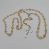 Rosary Necklace, Agate, with Zinc Alloy, Unisex, yellow Inch 