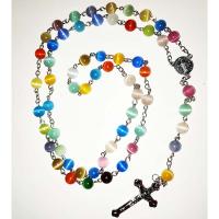Rosary Necklace, Cats Eye, with Zinc Alloy, Unisex, multi-colored Inch 