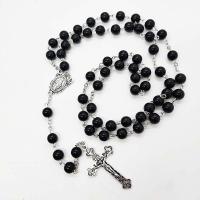 Rosary Necklace, Glass, with Zinc Alloy, Unisex, black, 8mm Inch 