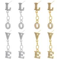 Cubic Zirconia Micro Pave Brass Earring, Alphabet Letter, plated & micro pave cubic zirconia & for woman 