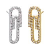 Cubic Zirconia Micro Pave Brass Earring, Paper Clip, plated & micro pave cubic zirconia & for woman 