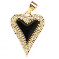 Cubic Zirconia Micro Pave Brass Pendant, Heart, gold color plated, micro pave cubic zirconia & enamel 