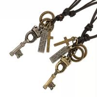 PU Leather Cord Necklace, Zinc Alloy, with PU Leather, Key, Adjustable & Unisex 20-40cm 