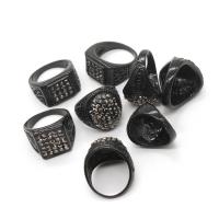 Anillo de dedo de aleación de Zinc, unisexo & con diamantes de imitación, Negro, 20x20x3mm, 100PCs/Caja, Vendido por Caja