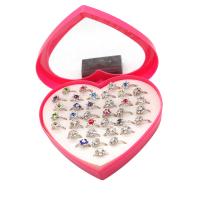 Anillo de dedo de aleación de Zinc, para mujer & con diamantes de imitación, plateado, 20x20x3mm, 36PCs/Caja, Vendido por Caja