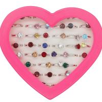 Anillo de dedo de aleación de Zinc, para mujer & con diamantes de imitación, color mixto, 21x19x5mm, 36PCs/Caja, Vendido por Caja