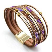 PU Leather Cord Bracelets, with Zinc Alloy, gold color plated, multilayer & with rhinestone 