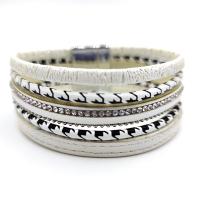PU Leather Cord Bracelets, with Zinc Alloy, multilayer, white 