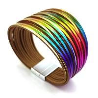 PU Leather Cord Bracelets, with Zinc Alloy, gold color plated, multilayer, multi-colored [