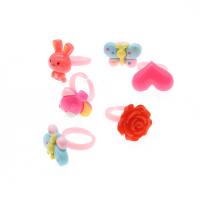 Kinder Finger Ring, Acryl, Tier, für Kinder, Rosa, 200x200x30mm, 100PCs/Tasche, verkauft von Tasche