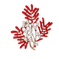 Zinc Alloy Jewelry Brooch, with pearl, plated, for woman, red 