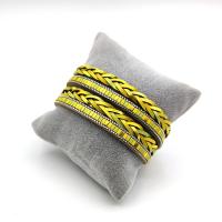 PU Leather Cord Bracelets, with Zinc Alloy, Double Layer, yellow 