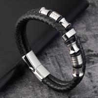 PU Leather Bracelet, with Titanium Steel, plated, multilayer 