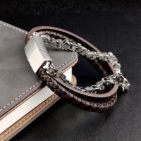 PU Leather Bracelet, with Stainless Steel, plated, multilayer & for man, coffee color, 215mm 