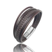 PU Leather Bracelet, with Stainless Steel, Square, plated, multilayer & dyed & for man 215mm 