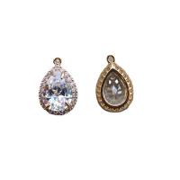 Cubic Zirconia Brass Pendants, Teardrop, KC gold color plated, with cubic zirconia 