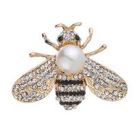 Bijoux broche en Zinc alliage , alliage de zinc, avec perle, abeille, Placage, unisexe & avec strass, doré Vendu par PC