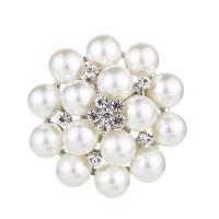Plastic Pearl Brooch, Zinc Alloy, with pearl, Flower, plated, for woman & with rhinestone, white 