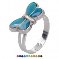 Mood Finger Ring, Zinc Alloy, Butterfly, plated, Adjustable & Mood Enamel & for woman, mixed colors 