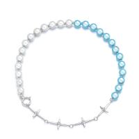 プラスチック真珠のネックレス, チタン鋼, とともに ABS 樹脂パール, メッキ, ユニセックス & ライン石のある, ブルー, 25*14*3mm,10mm, 長さ:約 17.72 インチ, 売り手 パソコン