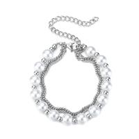 Titanium Steel Bracelet, with ABS Plastic Pearl, with 2.76 lnch extender chain, plated, Unisex, white Approx 7.09 Inch 