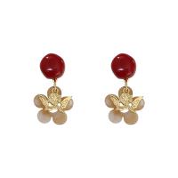 Acrylic Drop Earring, with Zinc Alloy, gold color plated & for woman, red 