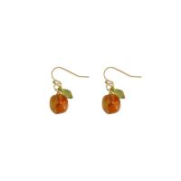 Lampwork Drop Earring, with Brass & Acrylic, gold color plated & for woman, red 