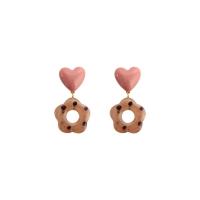 Resin Drop Earring, with Zinc Alloy, Flower, gold color plated & for woman, pink 