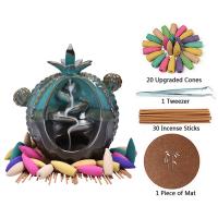 Incense Smoke Flow Backflow Holder Ceramic Incense Burner, Porcelain, Opuntia Stricta, plated, for home and office & durable 