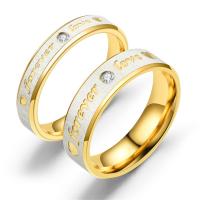 Anilo de dedo de acero inoxidable, Joyería & unisexo & diverso tamaño para la opción & con diamantes de imitación, dorado, Vendido por UD