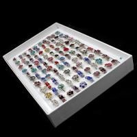 Anillo de dedo de aleación de Zinc, para mujer & con diamantes de imitación, multicolor, 20x20x3mm, 100PCs/Caja, Vendido por Caja