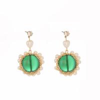 Kunststoff Perle Zink Legierung Ohrring, Zinklegierung, mit Edelstein & Kunststoff Perlen, mit Strass, grün, 33x37mm, verkauft von Paar