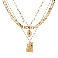 Mode-Multi-Layer-Halskette, Zinklegierung, mit Kunststoff Perlen, KC goldfarben plattiert, mehrschichtig & für Frau, 40cm,32cm,50cm, verkauft von PC