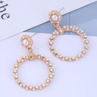 Kunststoff Perle Zink Legierung Ohrring, Zinklegierung, mit Kunststoff Perlen, goldfarben plattiert, für Frau & mit Strass, 26x38mm, verkauft von Paar