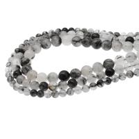Rutilquarz Perlen, Schwarzer Rutilquarz, rund, DIY & verschiedene Größen vorhanden, schwarz, Länge:38 cm, verkauft von Strang