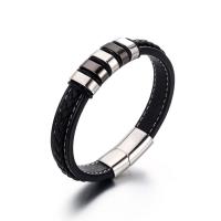 Titanium Steel Bracelet, with PU Leather, polished, for man, black, 15.2mm,12mm 