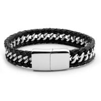 PU Leather Cord Bracelets, Titanium Steel, with PU Leather, polished, Unisex, black Approx 8.27 Inch 