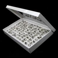 Kunststoff Perle Zink Legierung Fingerring, Zinklegierung, mit Perlen, für Frau, Silberfarbe, 200x200x30mm, 100PCs/Box, verkauft von Box