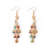 Zinc Alloy Rhinestone Drop Earring, Teardrop, for woman & with rhinestone, golden, 58mm 