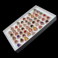 Anillo de dedo de aleación de Zinc, para mujer & con diamantes de imitación, color mixto, 200x200x30mm, 50PCs/Caja, Vendido por Caja