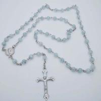 Rosary Necklace, Aquamarine, with Zinc Alloy, stoving varnish, Unisex, blue Inch 