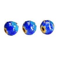 Perles cloisonnés d'argent plaqué, laiton, Lotus, Placage, DIY & émail, bleu, 8mm, 9mm Environ 3.5mm, Vendu par PC